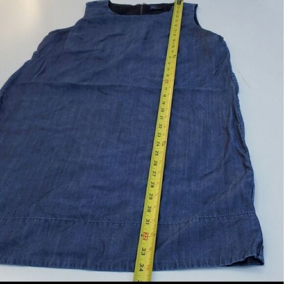 XS GAP SHIMMER CHAMBRAY blue sleeveless preppy SHIFT SHEATH DRESS extra small - Picture 5 of 8